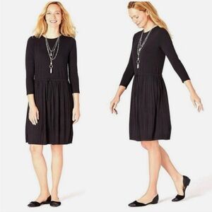 J. Jill Black Pleated Shift Dress Drawstring Waist Medium